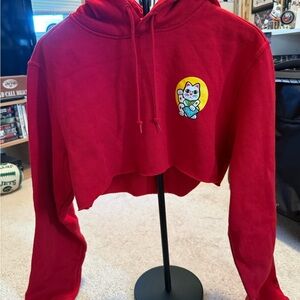 Diamond Supply Co. Red Cropped Hoodie with Lucky Cat Graphic
